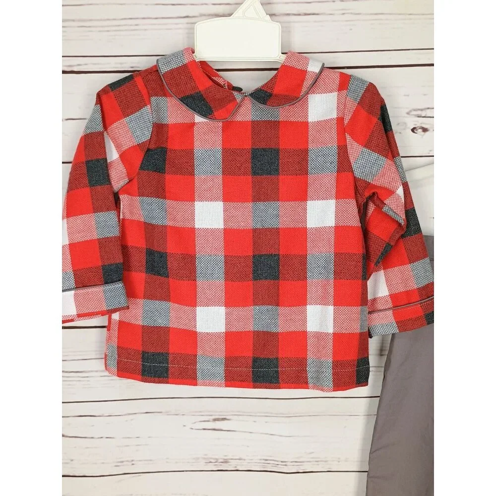 The Oaks Apparel Red‎ & Gray Plaid Shirt With Gray Pants Set 24 months NWT